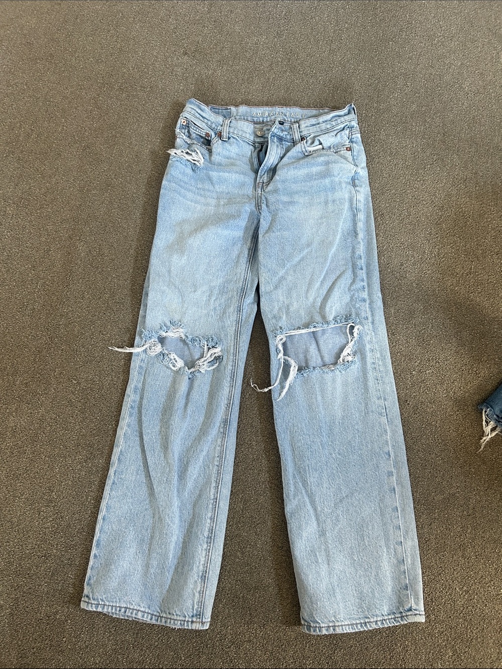 American eagle Blue Distressed Women's Straight-Leg Jeans